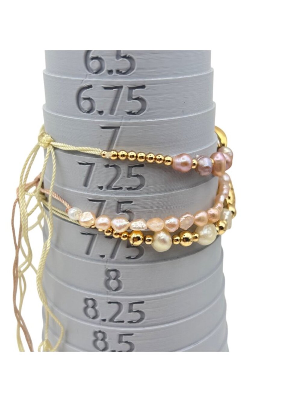 Set 3 Adjustable Bracelets Freshwater Pearls Gold Tone Pastel Pink Cowrie Heart - Picture 9 of 14